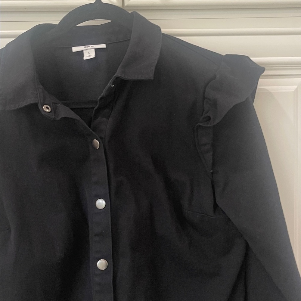 Bar III long sleeve button-down collared ruffle shoulder jacket shirt sz L - Picture 15 of 16